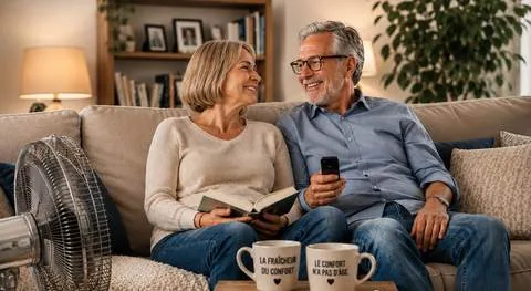 Couple senior détendu dans son salon